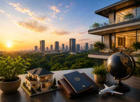 Luxury apartment building during evening