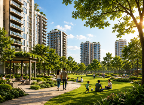 Residential community with landscaped open spaces